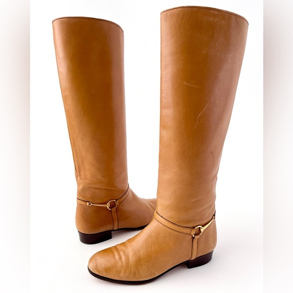 Gucci Vintage Leather Horsebit Riding Boots, Honey tan, 36.5, GUC - Picture 1 of 11